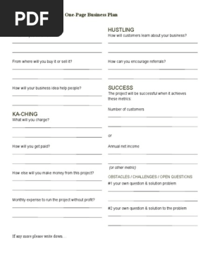 One page business plan