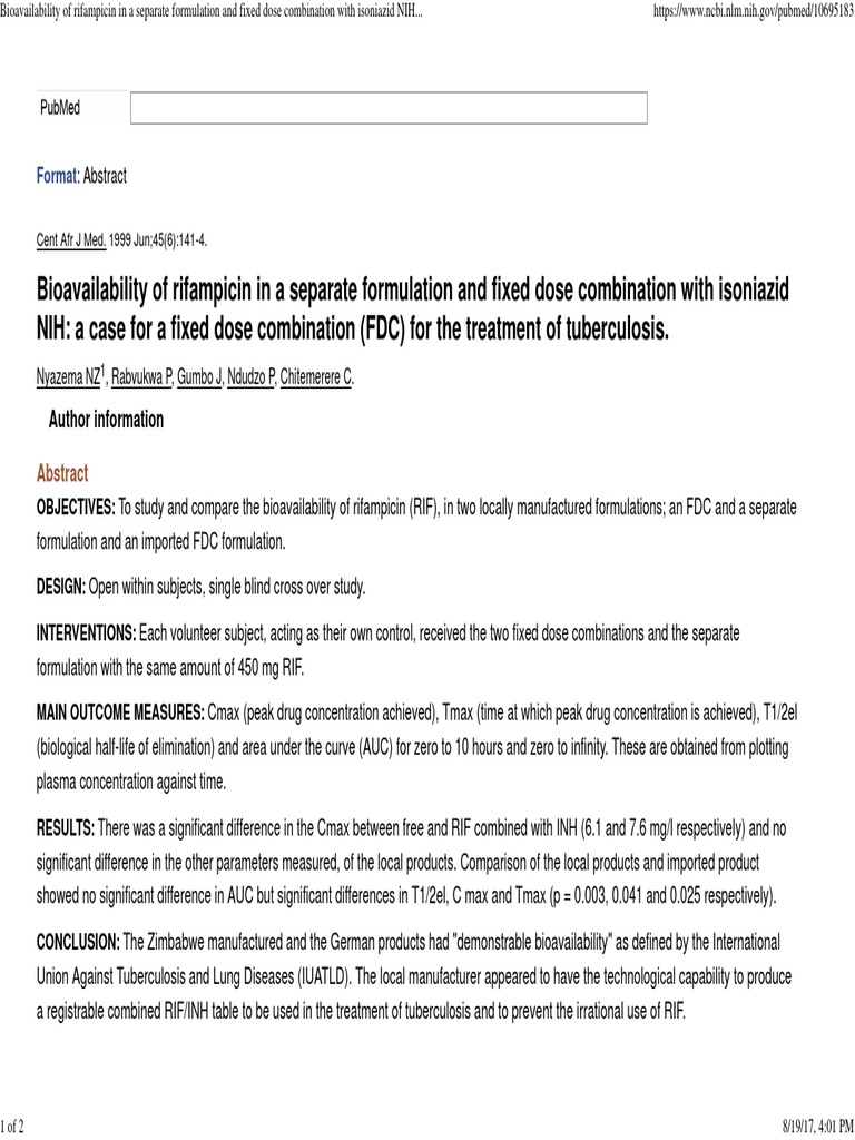 Rifampicin Bioavailability Study Results | PDF | Bioavailability | Pub Med