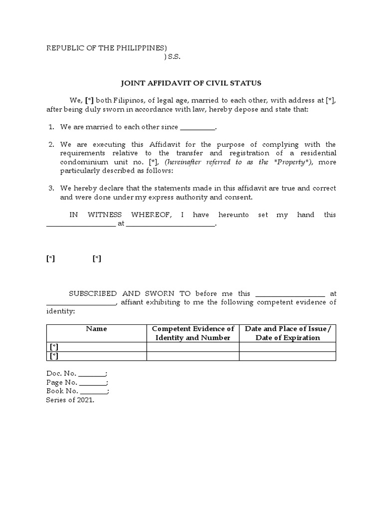 Affidavit of Civil StatusSample PDF