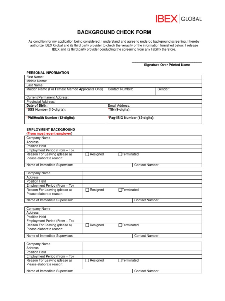 IBEX Employment Background Check Form | PDF | Background Check | Business