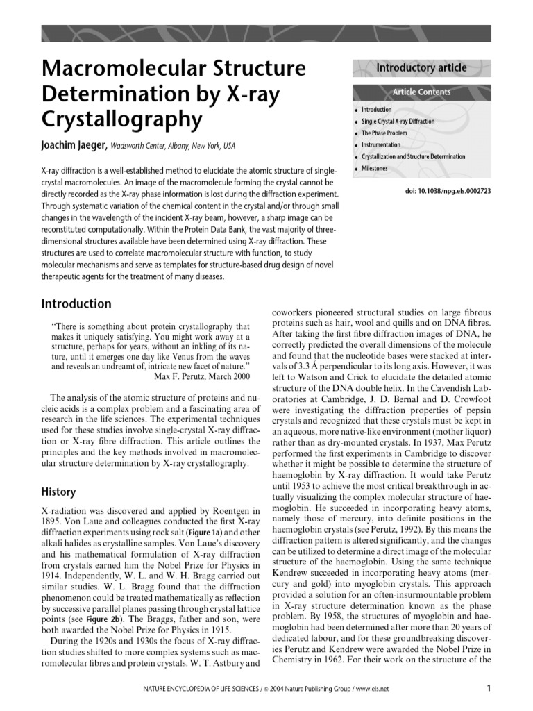 Macromolecular Structure Determination by XRay Crystallography PDF X Ray Crystallography