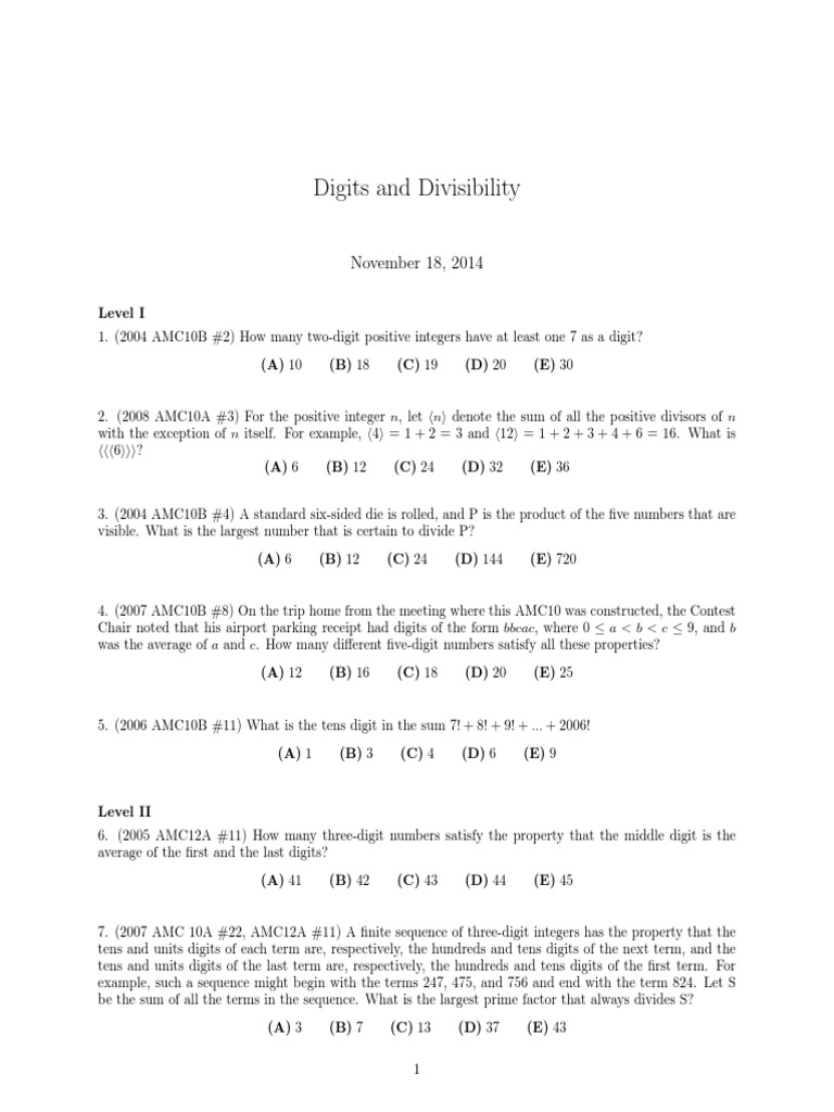 Digits and Divisibility Problems | PDF | Mathematical Concepts | Numbers