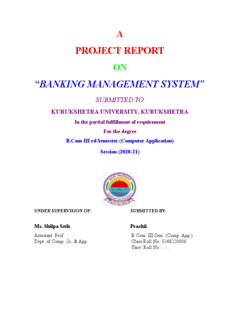 Banking Management System Project Report | PDF | Cheque | Feasibility Study