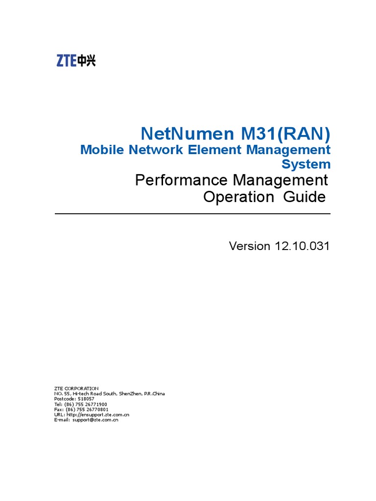 NetNumen M31 RAN V12 (1) .10.031 Performance Management Operation Guide ...