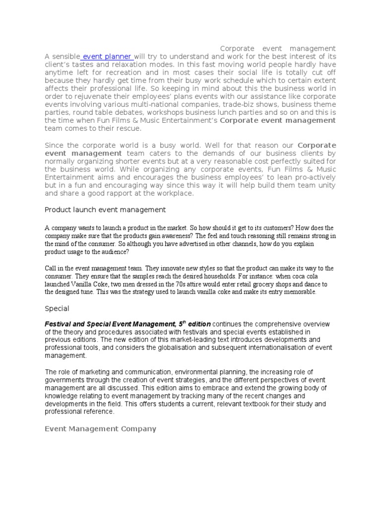 Corporate Event Management | PDF | Marketing | Advertising