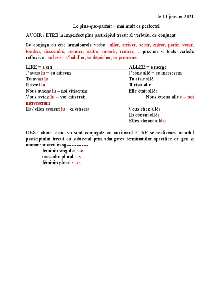 Arriver Plus Que Parfait Le Plus-Que-Parfait | PDF