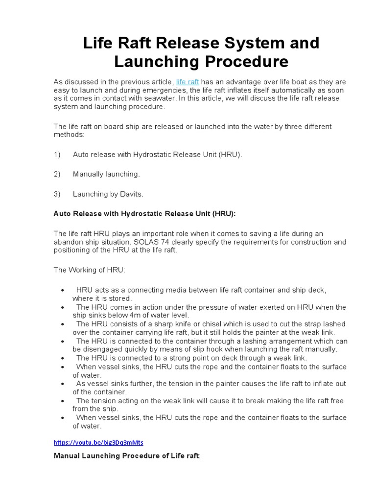 Liferaft Launching Procedures Explained | PDF | Ships | Watercraft