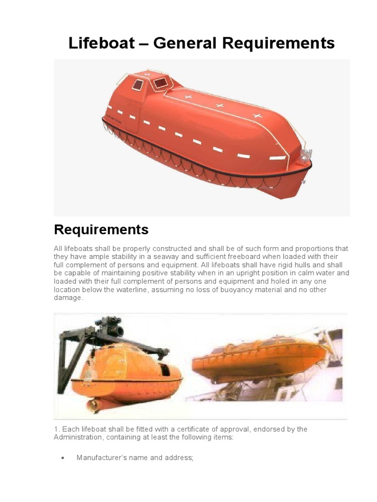 Lifeboat General Requirements PDF Ships Watercraft