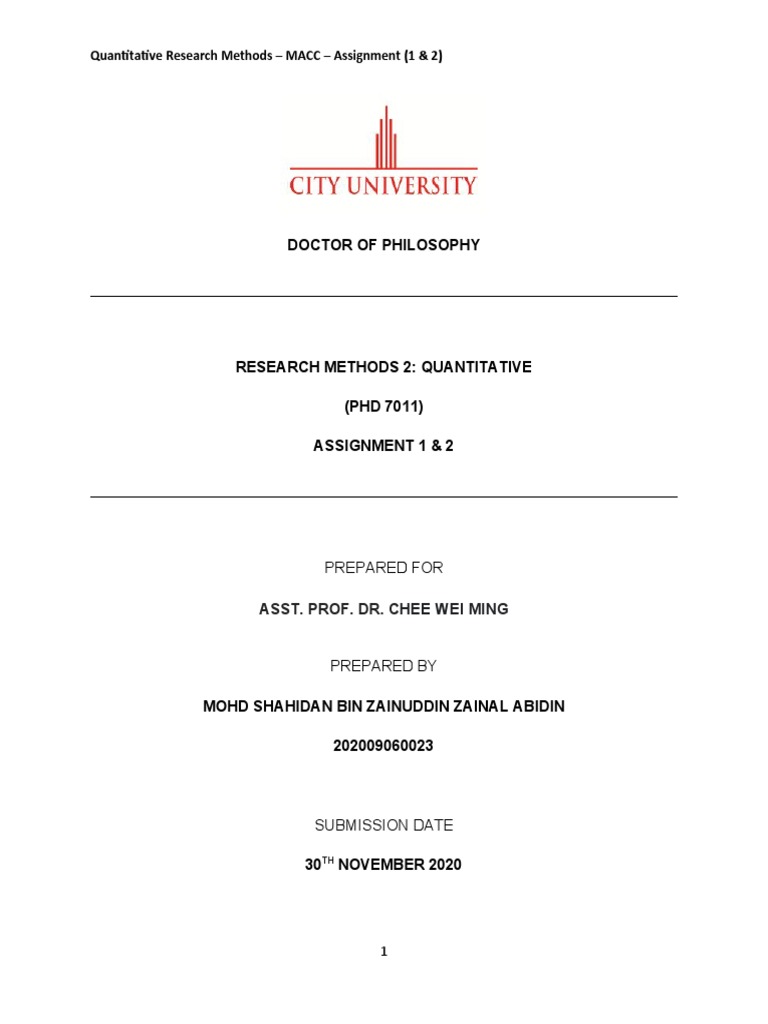 Quantitative Research And Analysis Assignment 1 2 Pdf