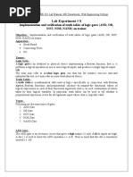 Lab Experiment # 8: Implementation and Verification of Truth Tables of Logic Gates (AND, OR, NOT, NOR, NAND) On Trainer