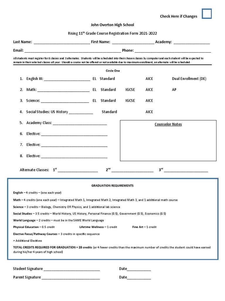 21-22 Rising 11th Grade Registration Form | PDF | Schools | Science