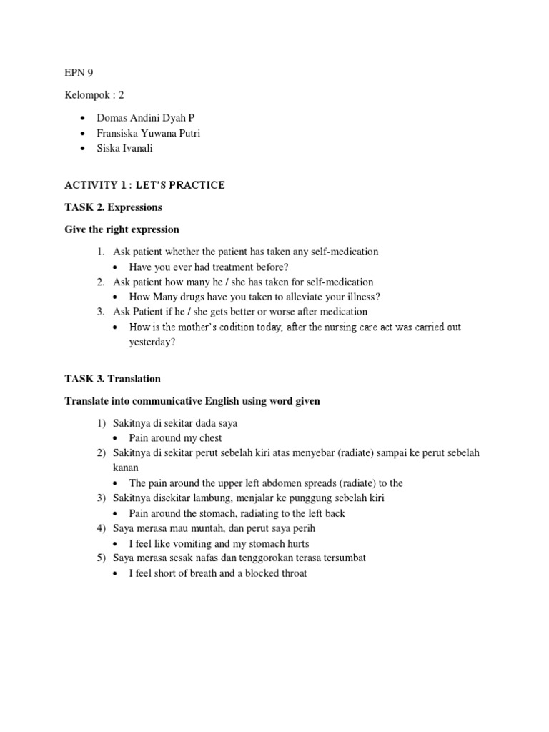 Patient Interview Questions and Translation Practice | PDF