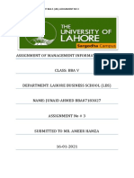 Assignment of Management Information System: Junaid Ahmed Bba07183027 Bba 5 (LBS) Assignment No 3