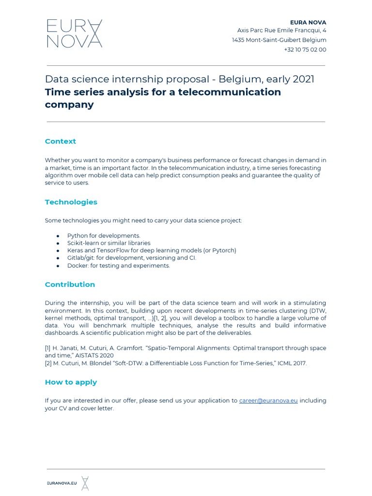 Telecommunication Internship Proposal | PDF | Time Series | Forecasting