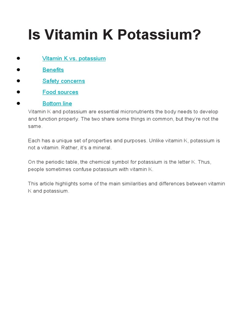 Is Vitamin K Potassium PDF Vitamin Dietary Supplements