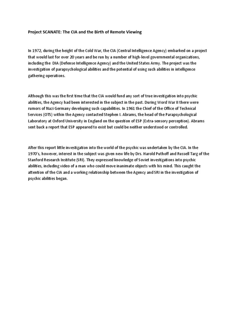 Project SCANATE: CIA's Remote Viewing Origins | PDF | Network Protocols ...
