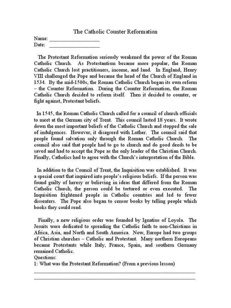 Overview of the Catholic Counter Reformation | PDF | Counter ...