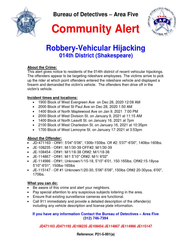 Area Five Robbery Alert: Rideshare Hijackings | PDF | Mystery, Thriller ...