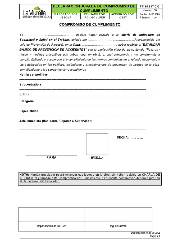 Declaración Jurada de Compromiso de Cumplimiento | PDF