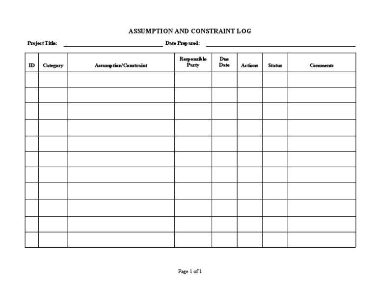 Assumption and Constraint Log | PDF