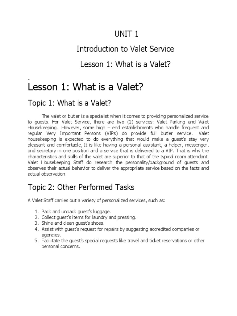 Understanding Valet Services and Roles | PDF | Hygiene | Laundry