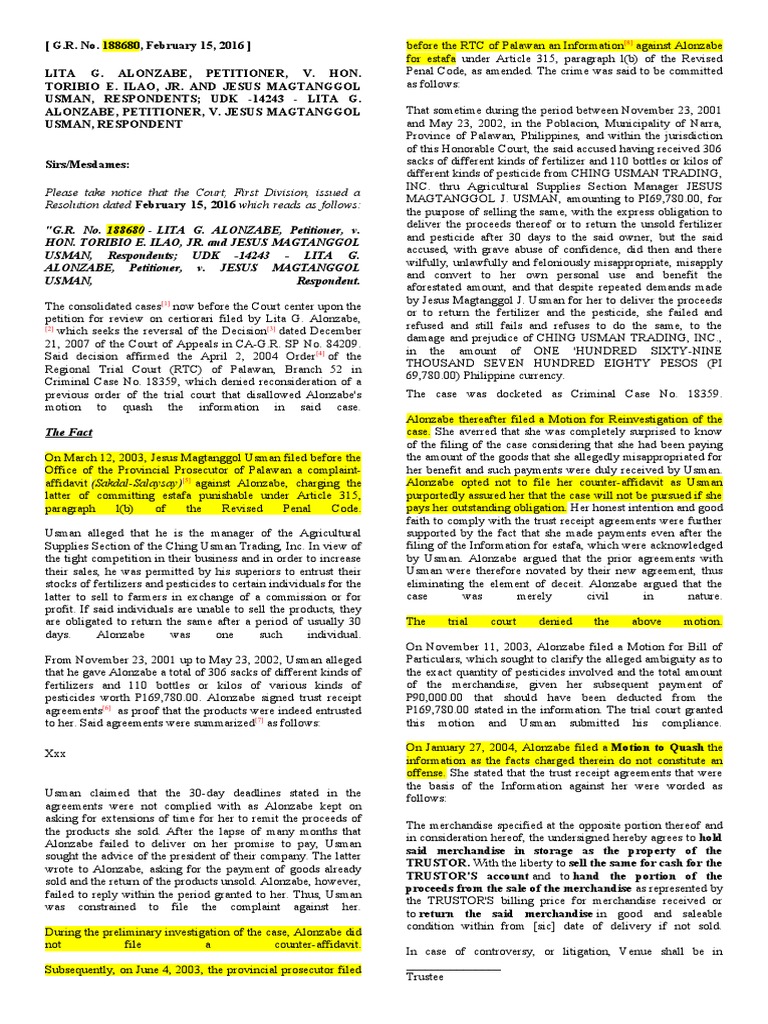 Estafa Case: Alonzabe vs. Usman | PDF | Certiorari | Appeal