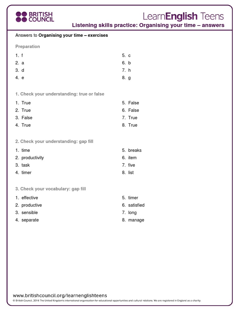 Time Management Practice Answers | PDF