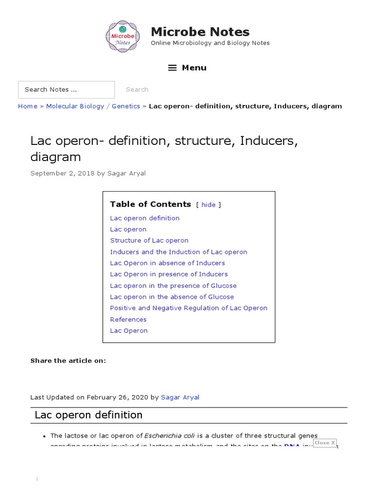 Lac Operon - Definition, Structure, Inducers, Diagram | PDF | Operon ...