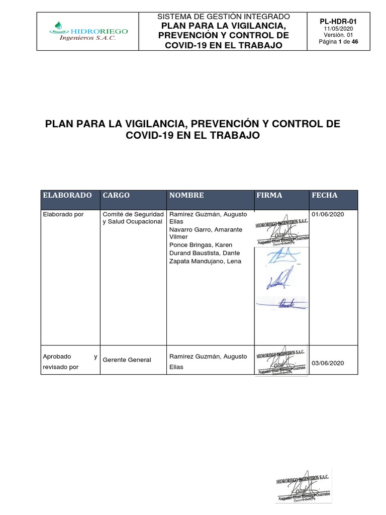 Plan para La Vigilancia, Prevencion y Control Covid-2019 | PDF | Lavado ...