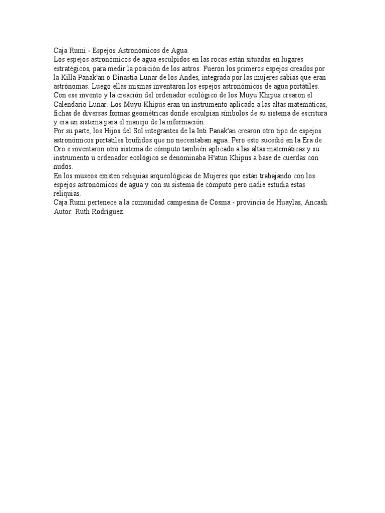 Caja Rumi: Espejos Astronómicos Andinos | PDF | Ciencias sociales