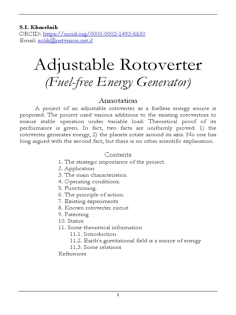 Adjustable Rotoverter: Fuel-Free Generator | PDF | Gravity | Electric ...