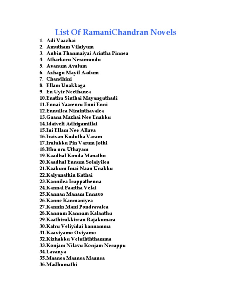 List Of RamaniChandran Novels