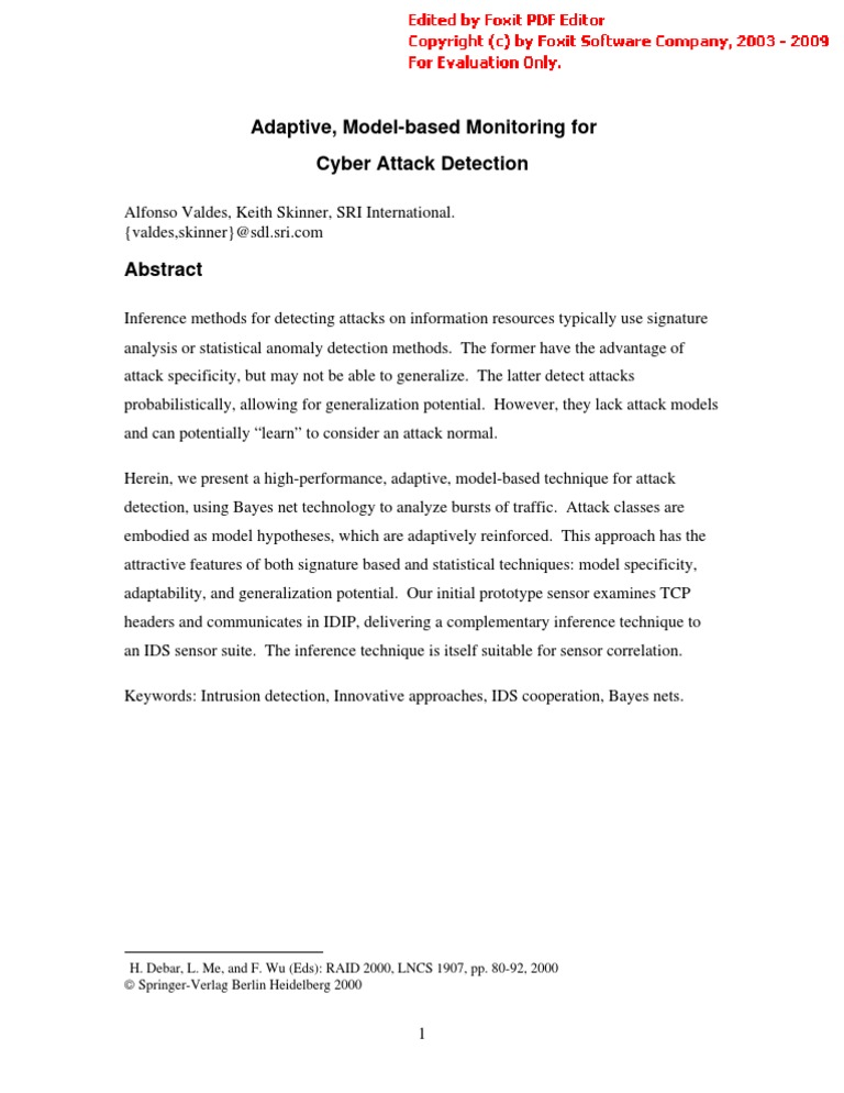 Adaptive, Model-Based Monitoring For Cyber Attack Detection | PDF ...