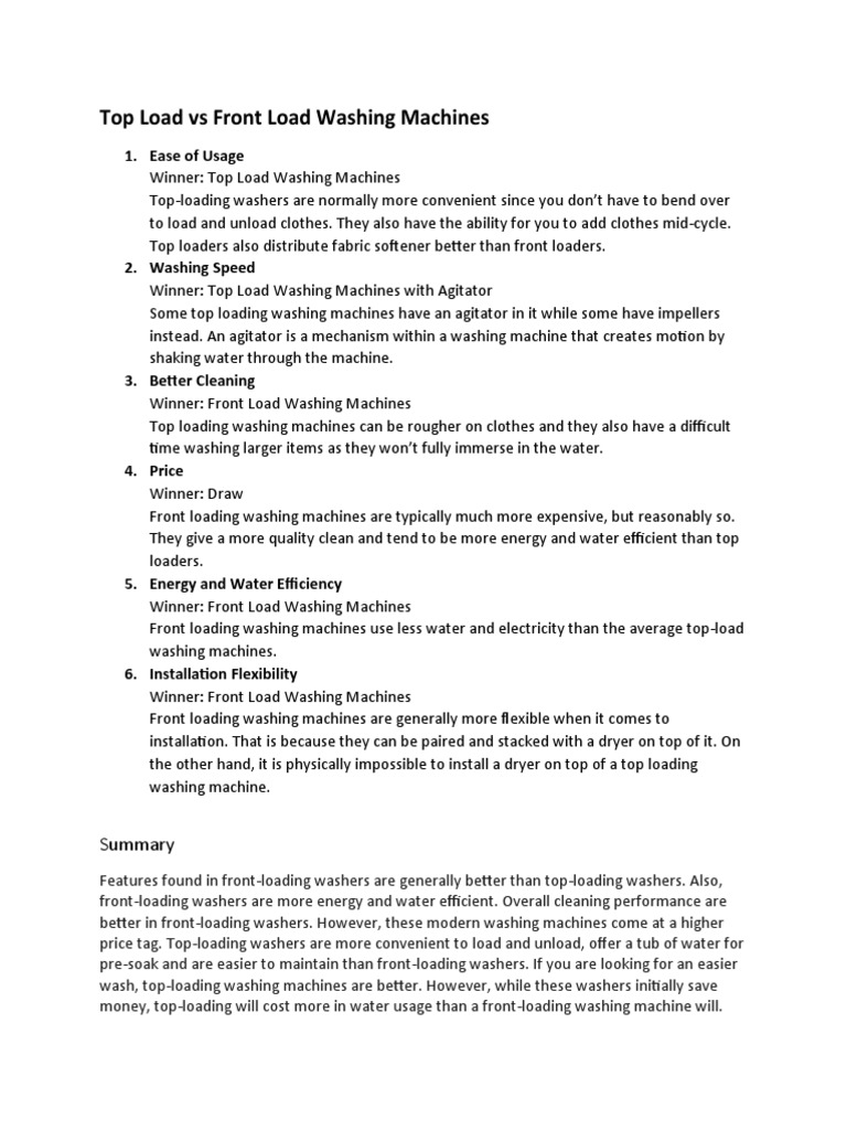 Top Load Vs Front Load Washing Machines PDF
