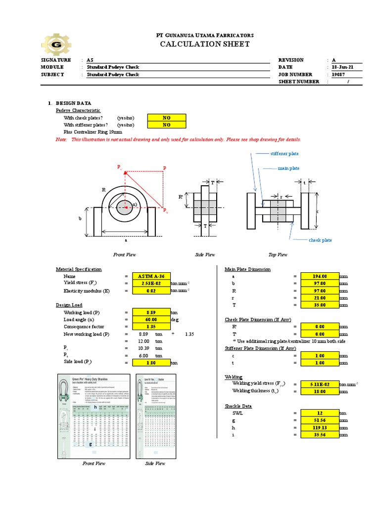 Standard Padeye Strength Analysis | PDF | Stress (Mechanics) | Young's ...