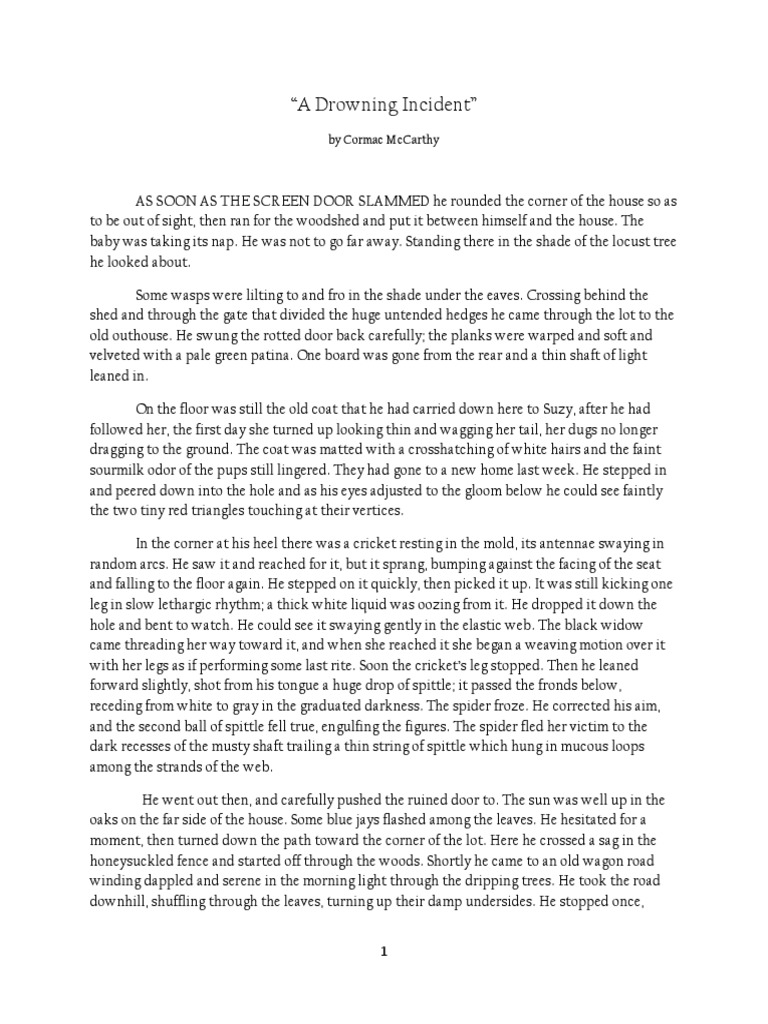A Drowning Incident (1960) Short Fiction by Cormac McCarthy PDF Nature