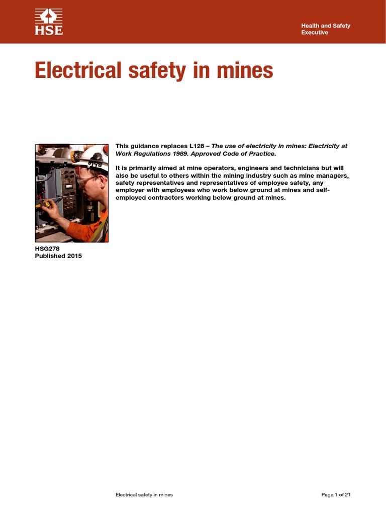 Electrical Safety in Mines Work Regulations 1989. Approved Code of