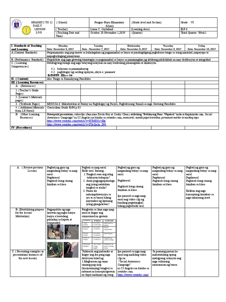 DLL Esp 6 3RD Quarter Week 1 PDF