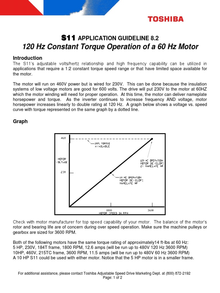 120 HZ Constant Torque Operation of A 60 HZ Motor Application Guideline 8.2 PDF Electric