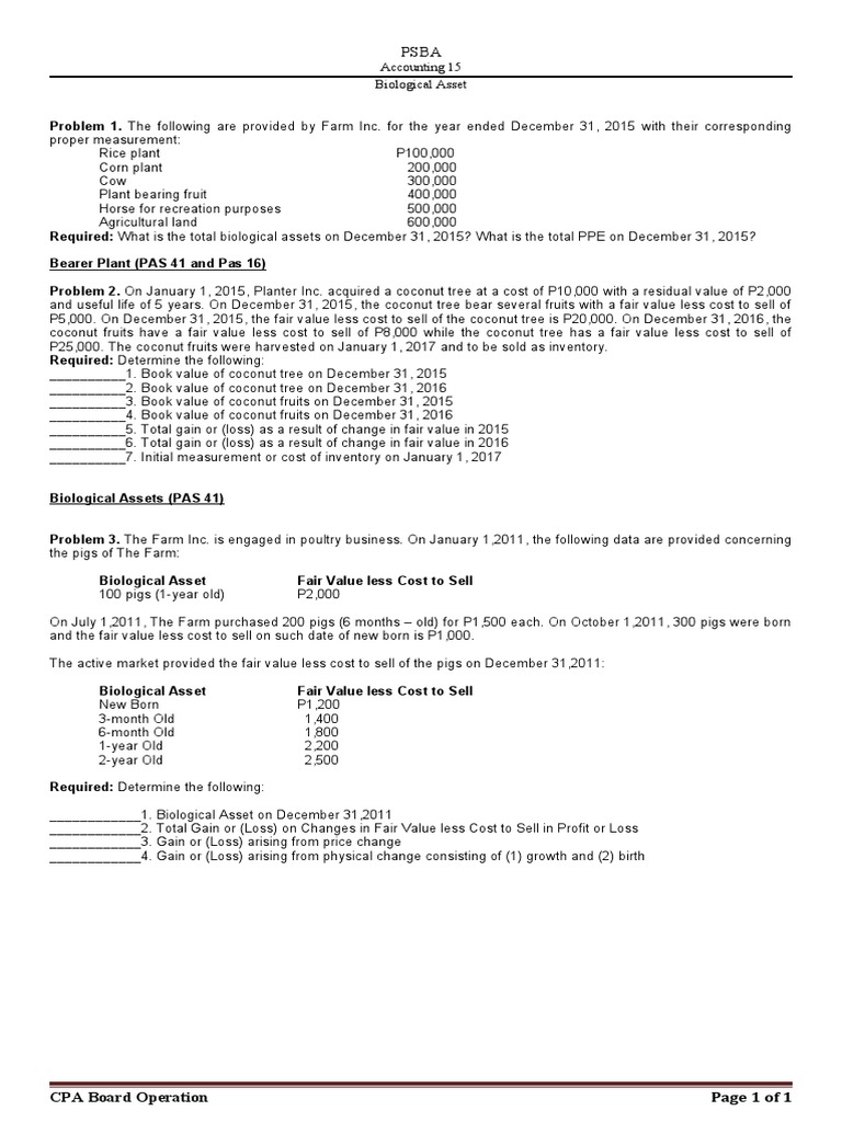 Accounting for Biological Assets Solutions to Problems on the Measurement and Reporting of