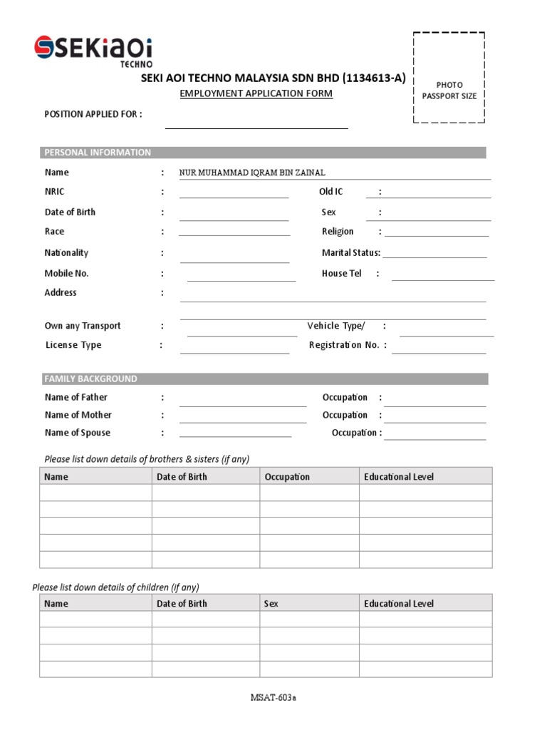 MSAT-603 - Employment Application Form | PDF | Justice | Crime & Violence