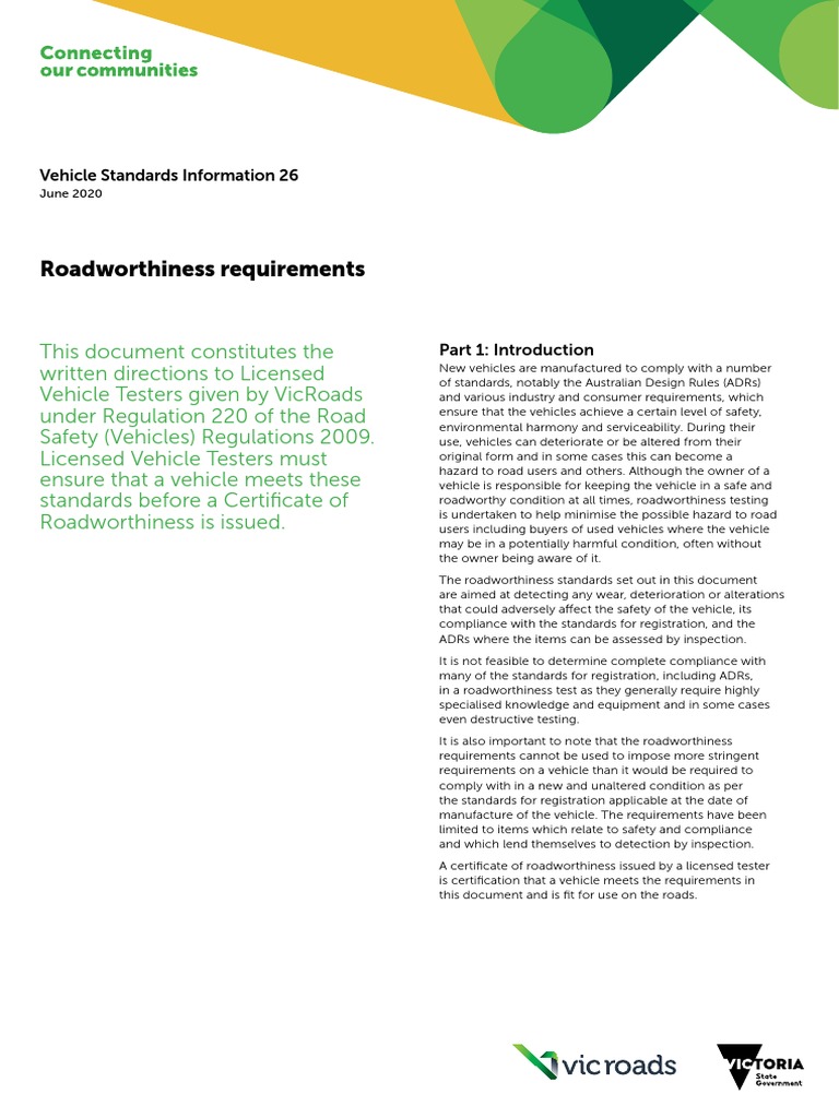 Roadworthiness Requirements Vehicle Standards Information 26