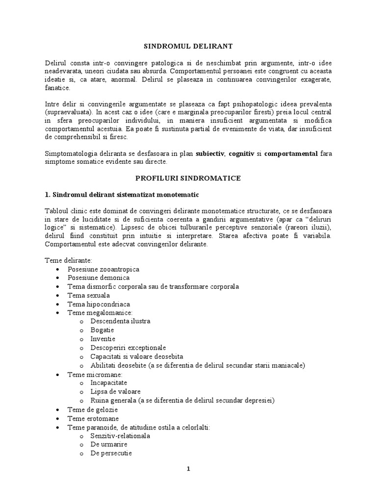 Sindromul Delirant | PDF