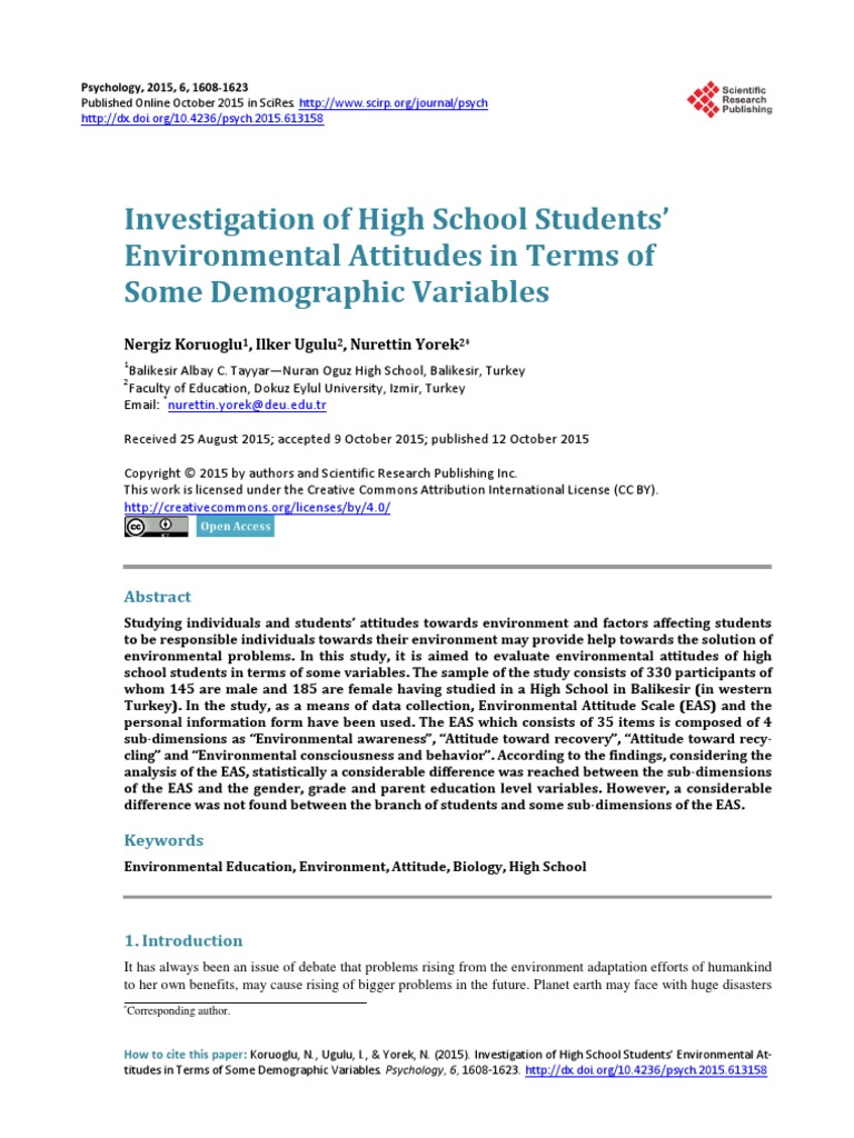 Investigation of High School Students' PDF | PDF | Attitude (Psychology ...