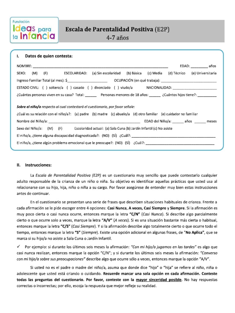 Escala De Parentalidad Positiva 4 7años Pdf