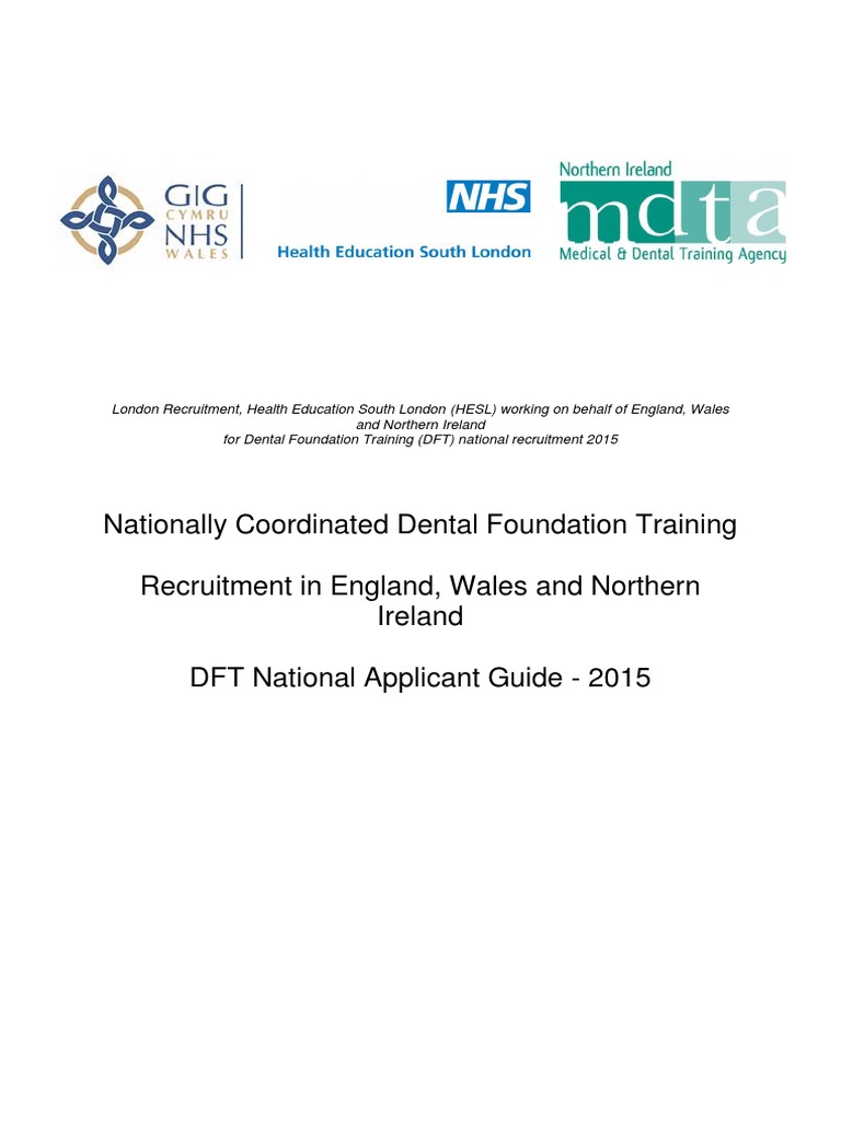 Dental Foundation Training National Applicant Guide 2015 PDF Dentistry Mouth