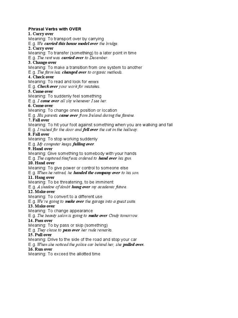Phrasal Verbs Explained: OVER | PDF | Language Arts & Discipline ...