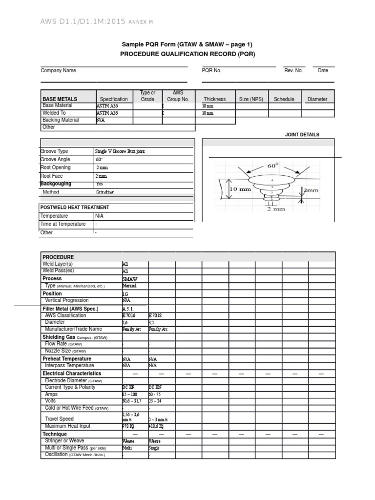 AWS D1.1 PQR Sample Form Guide | PDF | Welding | Construction