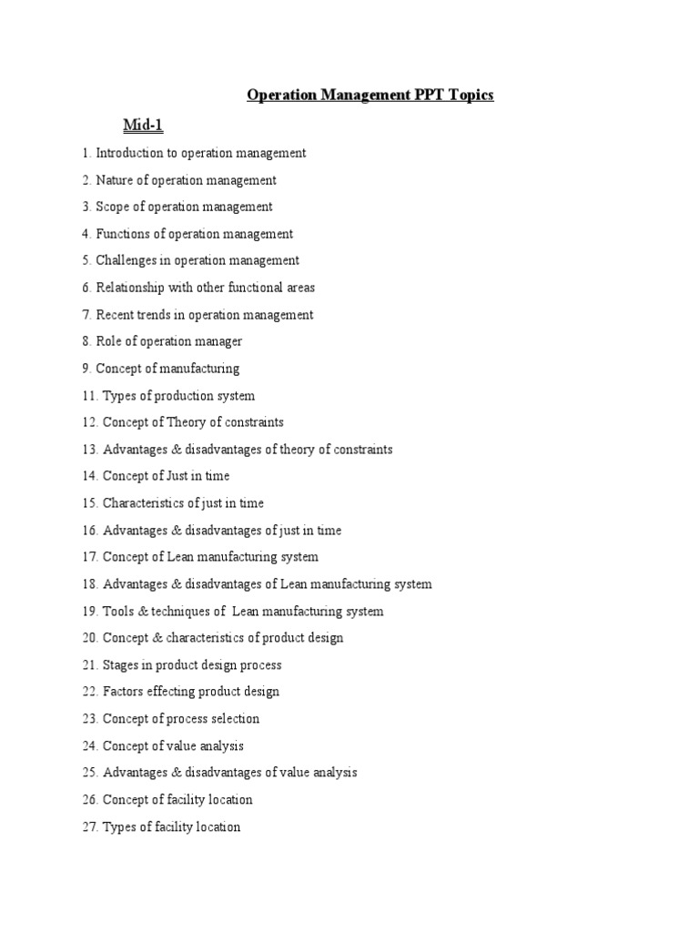 Operation Management PPT Topics | PDF | Forecasting | System