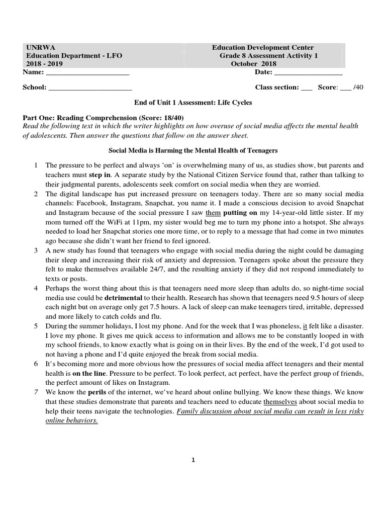 Grade 8 Social Media Impact Assessment | PDF | Social Media | Popular ...